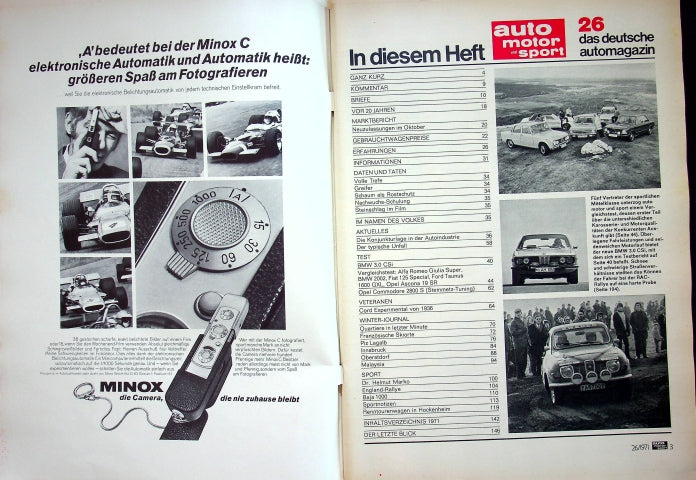 Inhaltsverzeichnis Auto Motor und Sport 26/1971