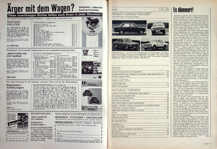 Inhaltsverzeichnis MOT 26/1971