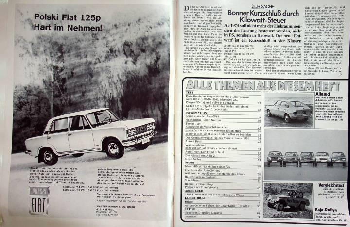Inhaltsverzeichnis Autozeitung 26/1971
