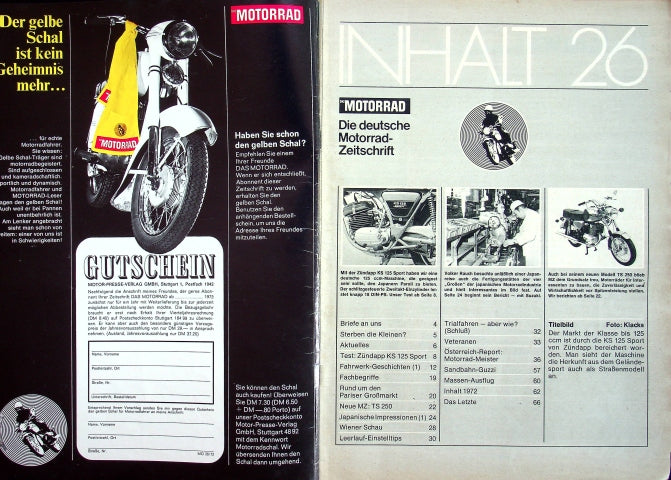 Inhaltsverzeichnis Motorrad 26/1972