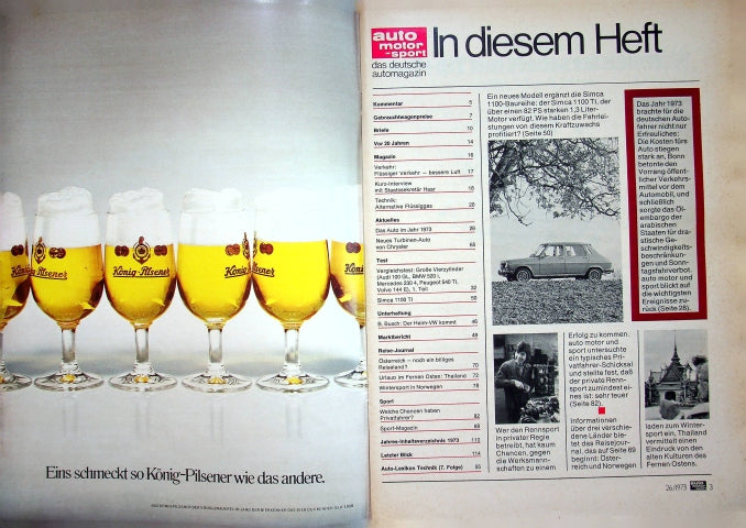 Inhaltsverzeichnis Auto Motor und Sport 26/1973