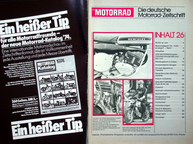 Inhaltsverzeichnis Motorrad 26/1973