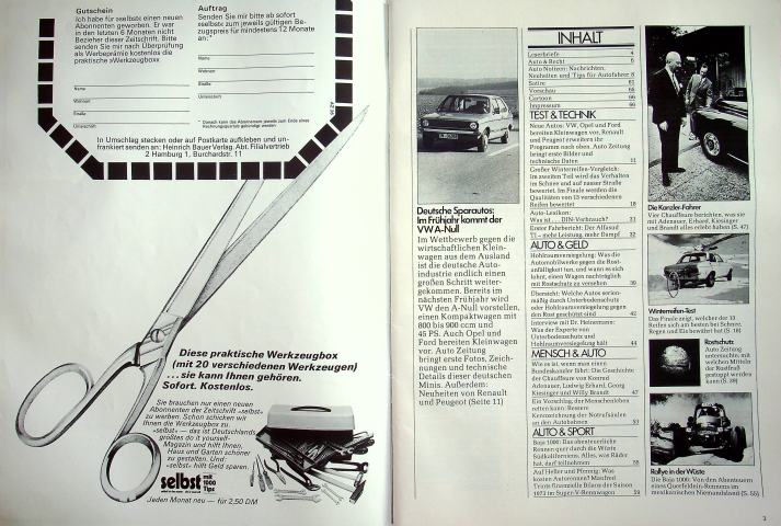 Inhaltsverzeichnis Autozeitung 26/1973