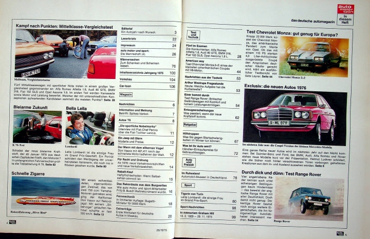 Inhaltsverzeichnis Auto Motor und Sport 26/1975
