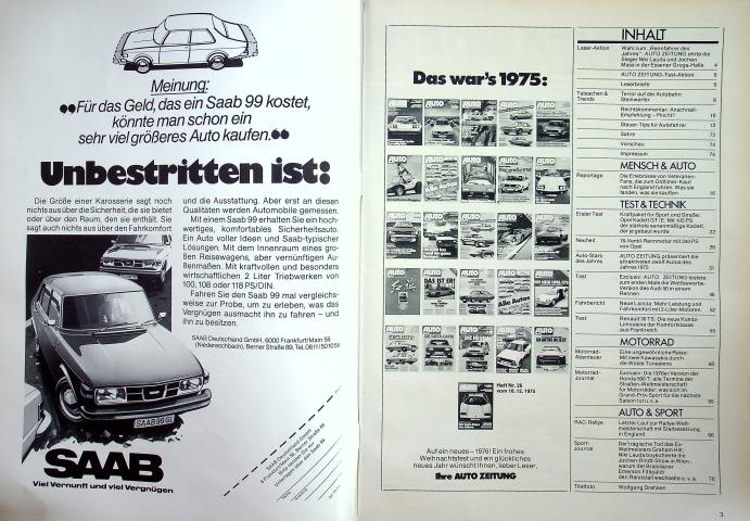 Inhaltsverzeichnis Autozeitung 26/1975