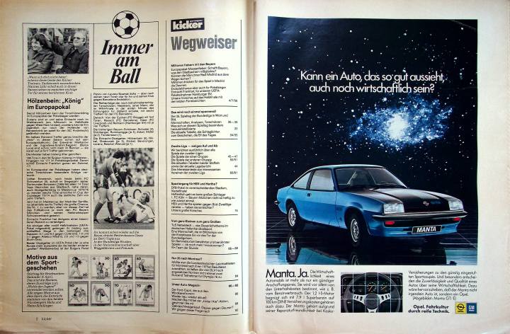Inhaltsverzeichnis Kicker 26/1976