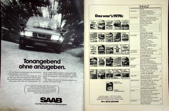 Inhaltsverzeichnis Autozeitung 26/1976
