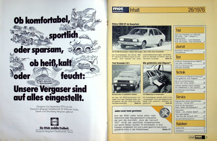 Inhaltsverzeichnis MOT 26/1976