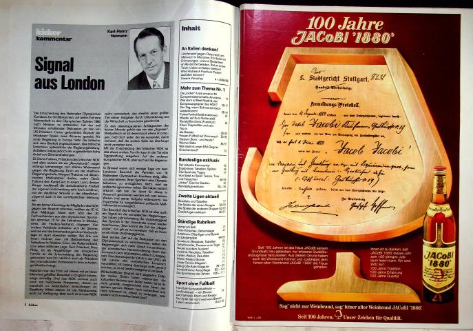 Inhaltsverzeichnis Kicker 26/1980