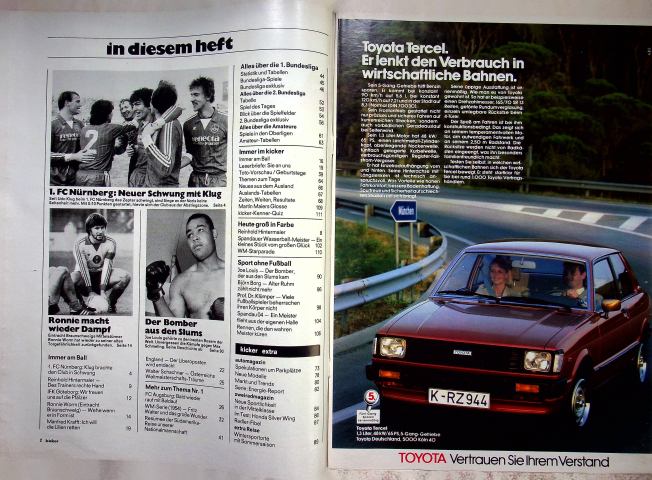 Inhaltsverzeichnis Kicker 26/1982