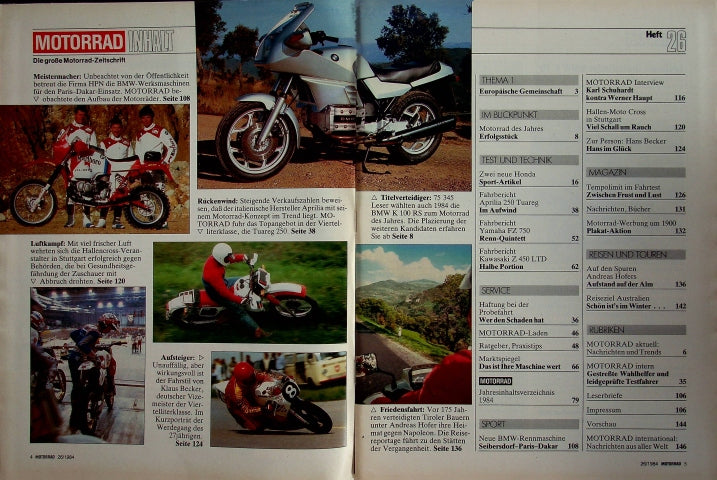 Inhaltsverzeichnis Motorrad 26/1984