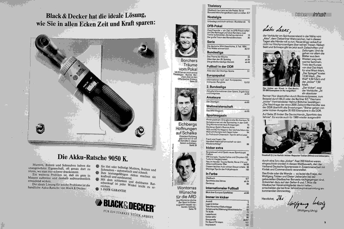 Inhaltsverzeichnis Kicker 26/1990