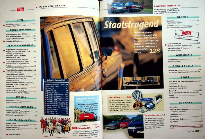 Inhaltsverzeichnis Auto Motor und Sport 26/1997