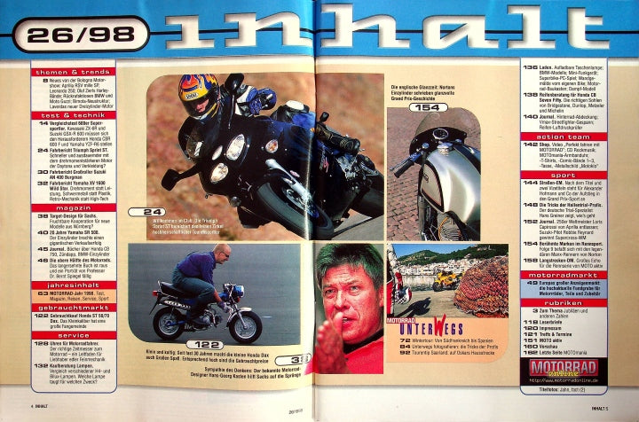 Inhaltsverzeichnis Motorrad 26/1998