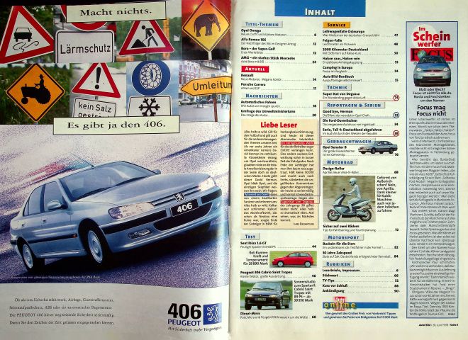 Inhaltsverzeichnis Auto Bild 26/1998