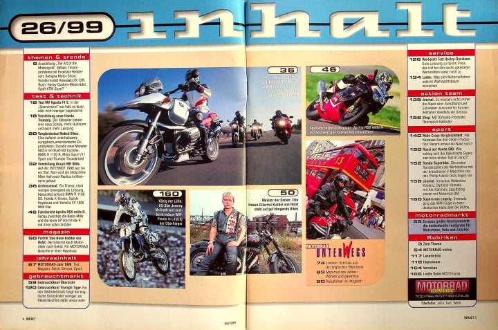 Inhaltsverzeichnis Motorrad 26/1999
