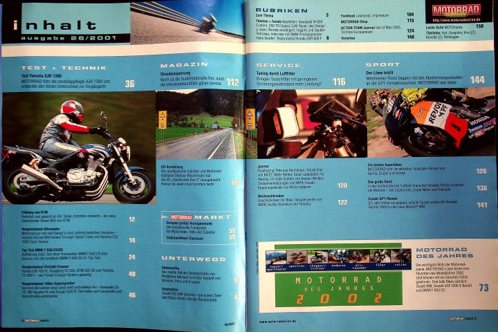 Inhaltsverzeichnis Motorrad 26/2001