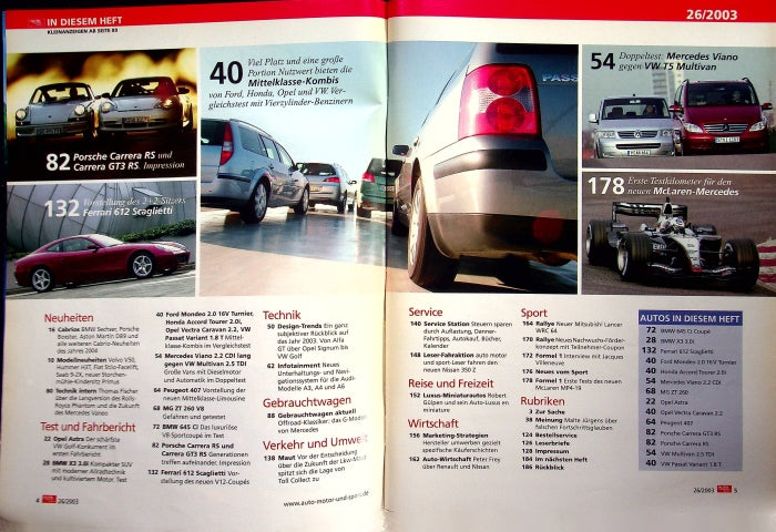 Inhaltsverzeichnis Auto Motor und Sport 26/2003