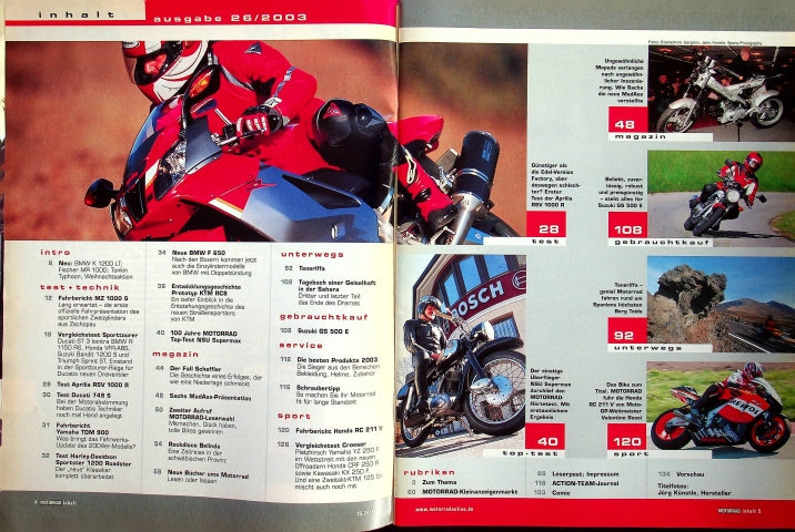 Inhaltsverzeichnis Motorrad 26/2003