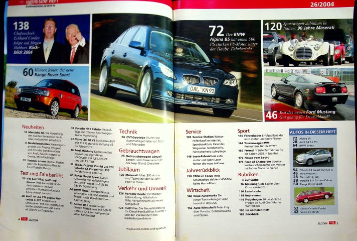 Inhaltsverzeichnis Auto Motor und Sport 26/2004