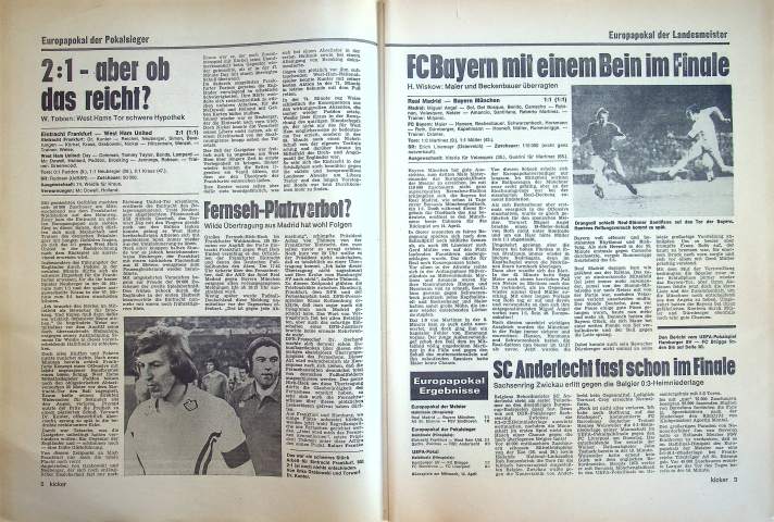 Inhaltsverzeichnis Kicker 27/1976