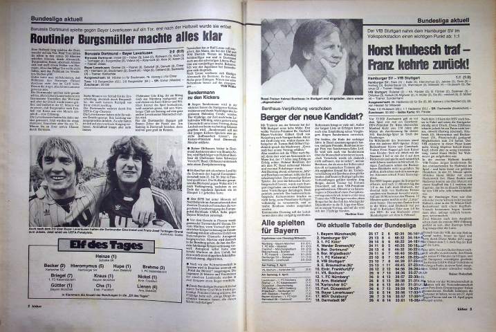 Inhaltsverzeichnis Kicker 27/1982