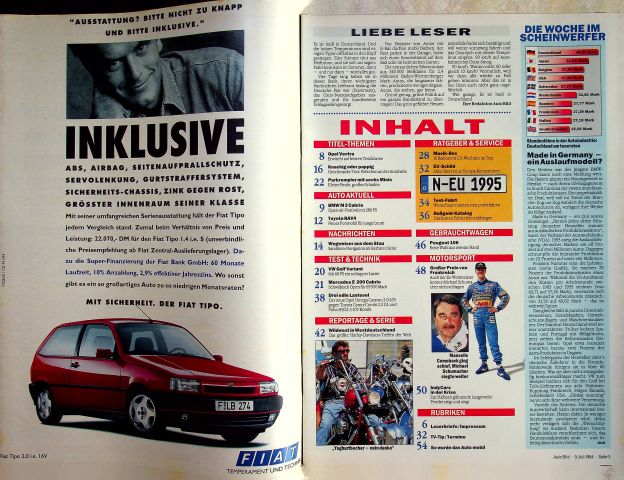 Inhaltsverzeichnis Auto Bild 27/1994