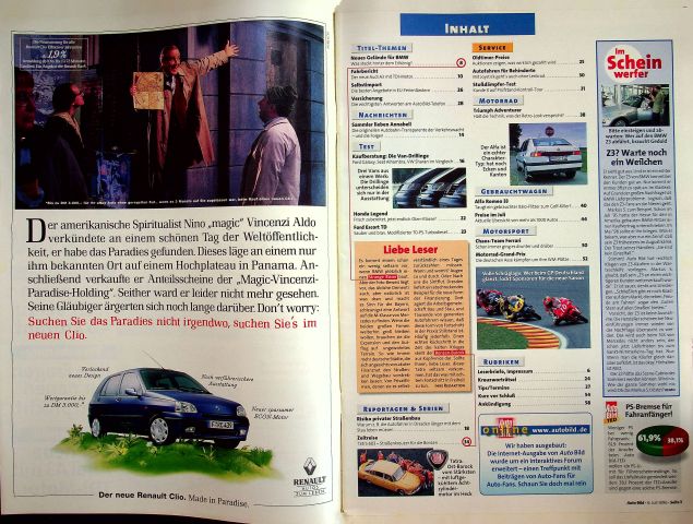 Inhaltsverzeichnis Auto Bild 27/1996