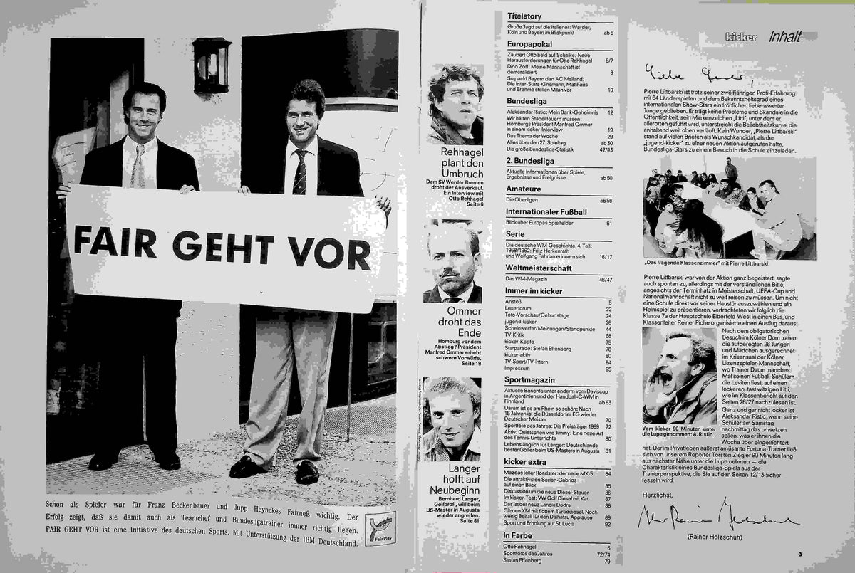 Inhaltsverzeichnis Kicker 28/1990