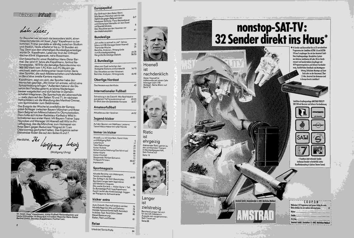 Inhaltsverzeichnis Kicker 28/1991
