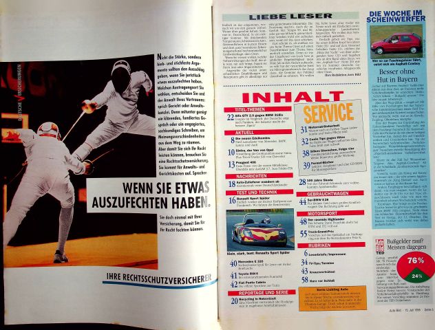 Inhaltsverzeichnis Auto Bild 28/1995