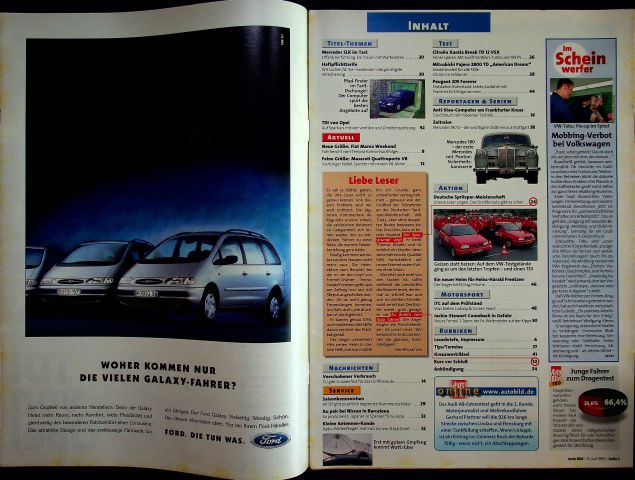 Inhaltsverzeichnis Auto Bild 28/1996