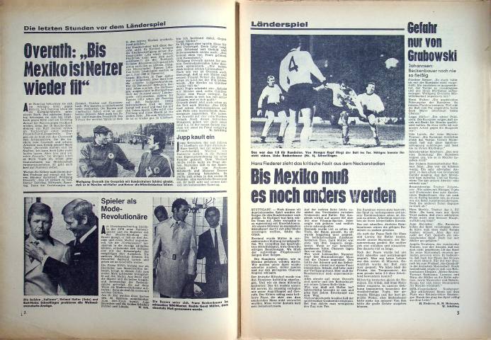 Inhaltsverzeichnis Kicker 29/1970