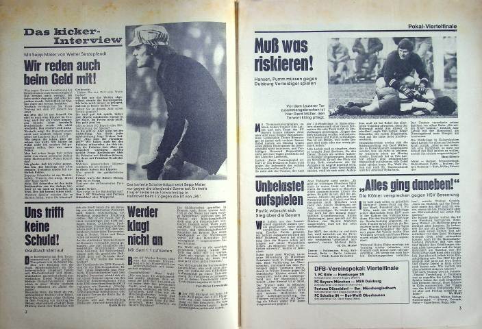 Inhaltsverzeichnis Kicker 29/1971