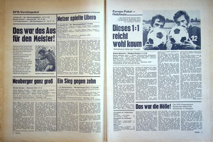 Inhaltsverzeichnis Kicker 29/1972