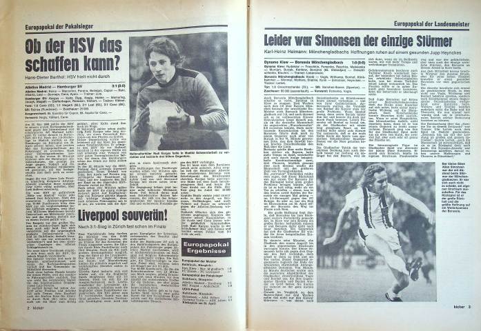 Inhaltsverzeichnis Kicker 29/1977
