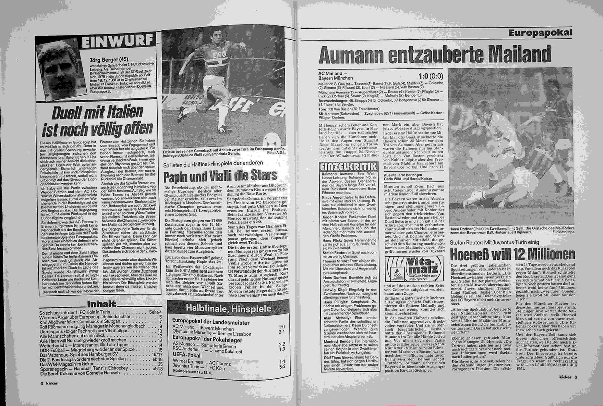 Inhaltsverzeichnis Kicker 29/1990