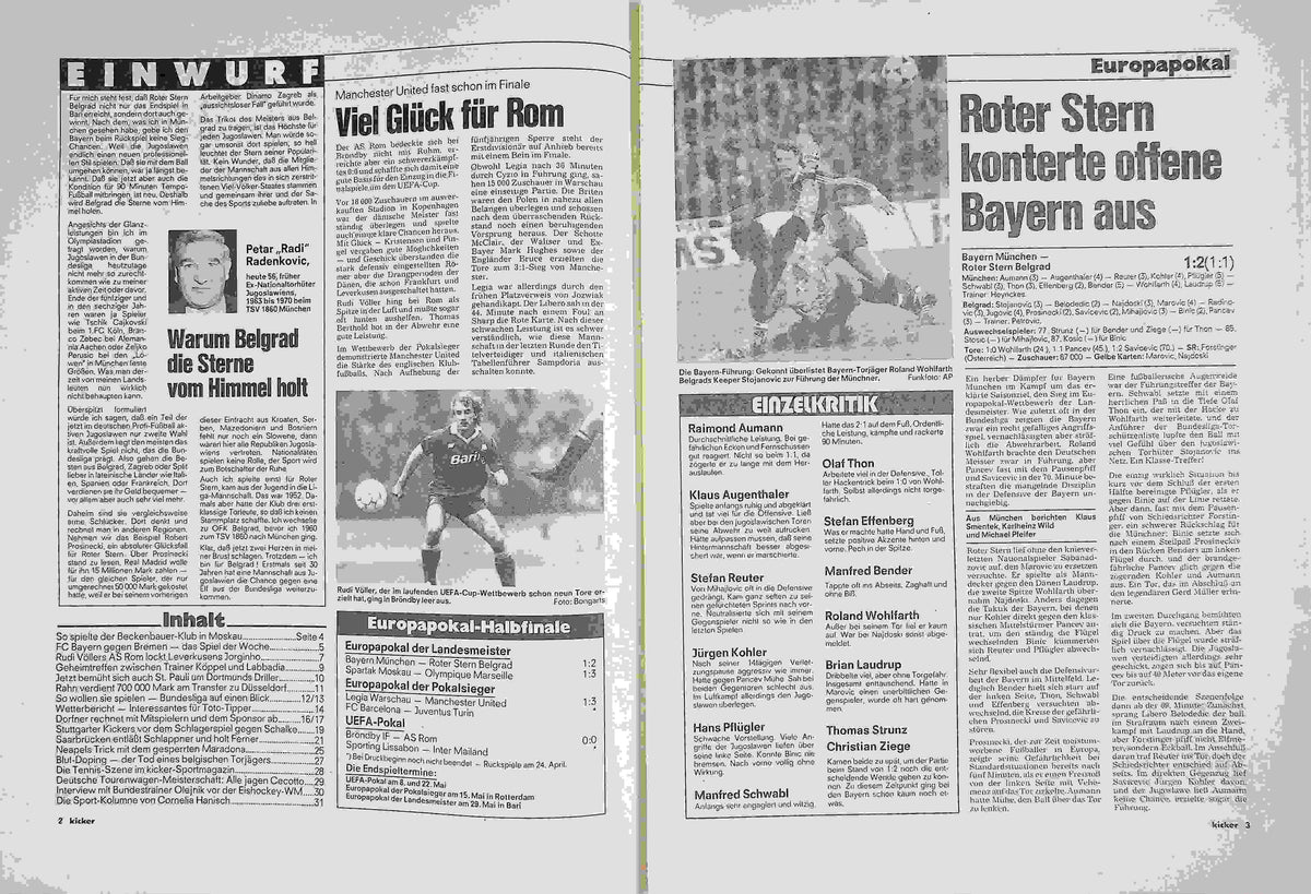 Inhaltsverzeichnis Kicker 29/1991