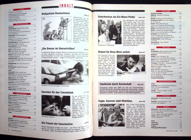Inhaltsverzeichnis Spiegel 29/1994