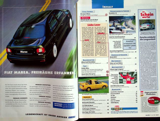 Inhaltsverzeichnis Auto Bild 29/1998
