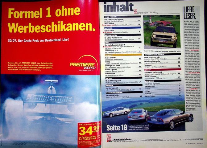 Inhaltsverzeichnis Auto Bild 29/2000