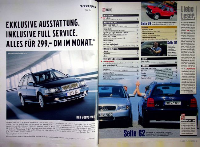 Inhaltsverzeichnis Auto Bild 29/2001