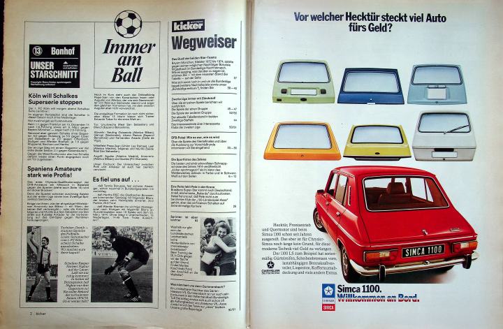 Inhaltsverzeichnis Kicker 30/1975