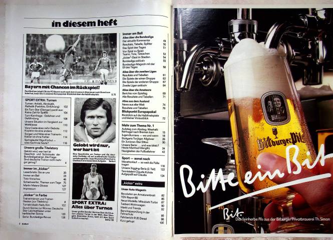 Inhaltsverzeichnis Kicker 30/1981