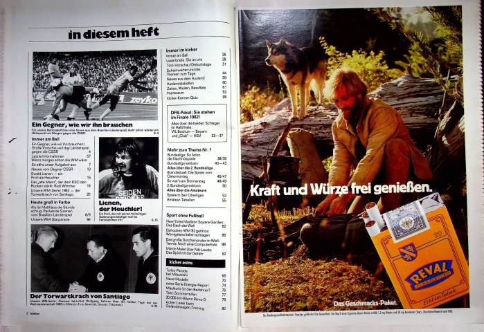 Inhaltsverzeichnis Kicker 30/1982