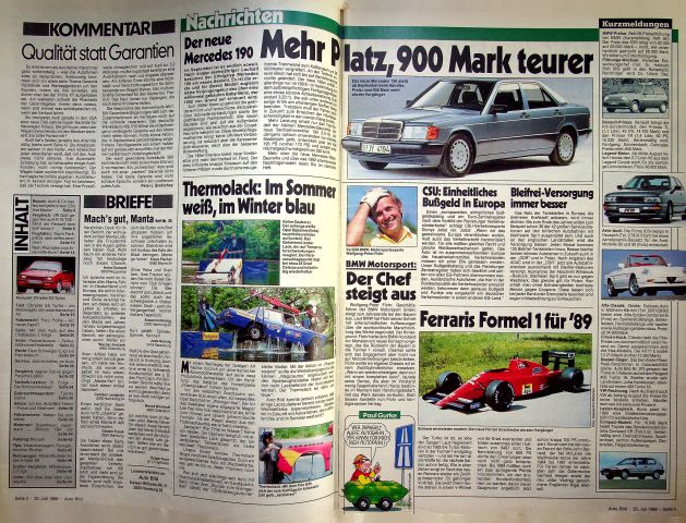 Inhaltsverzeichnis Auto Bild 30/1988