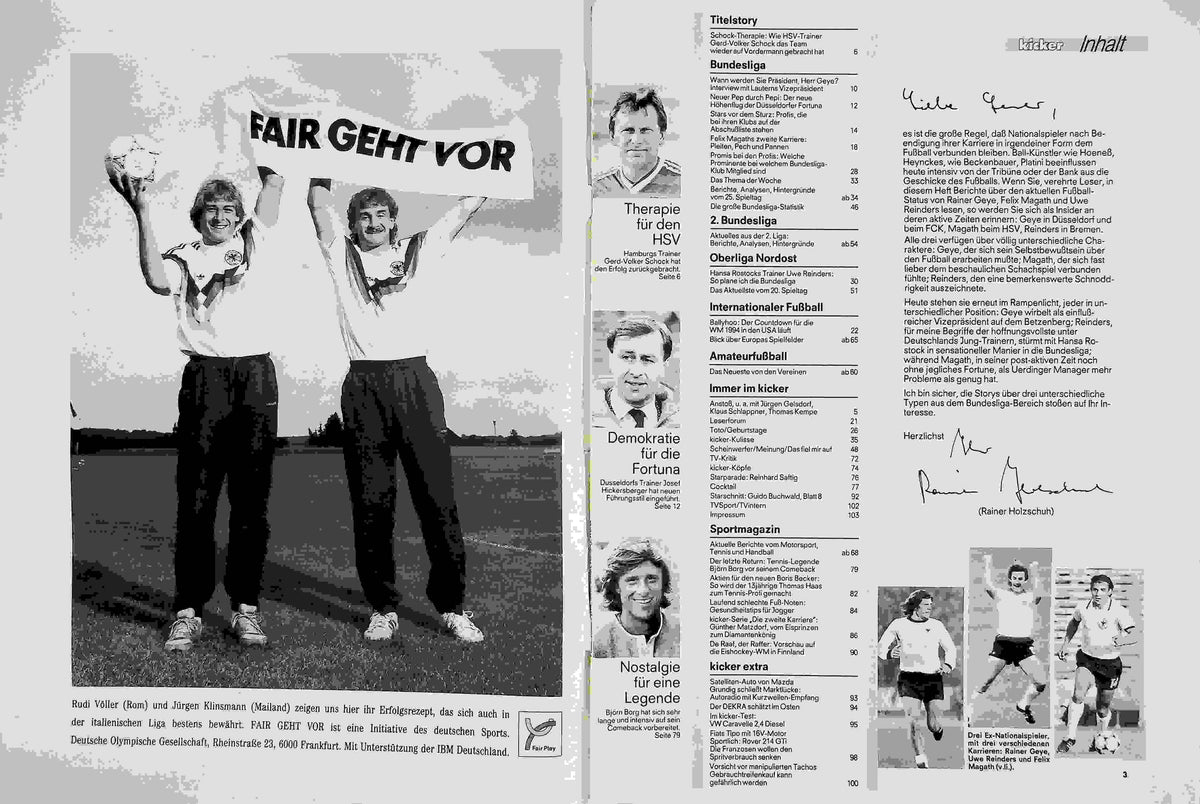 Inhaltsverzeichnis Kicker 30/1991