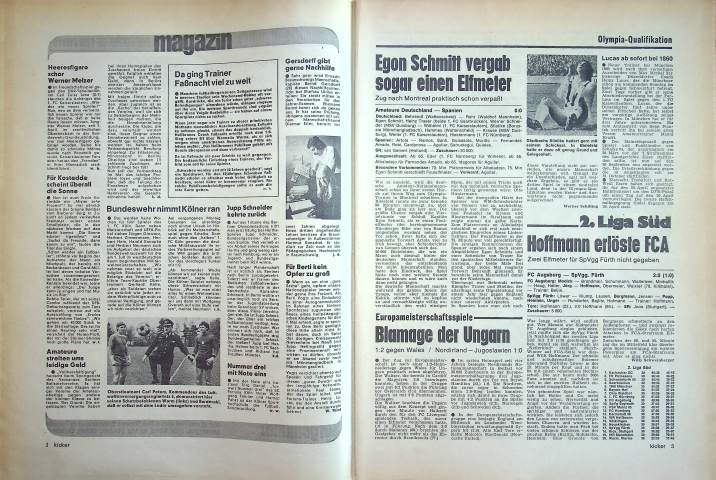 Inhaltsverzeichnis Kicker 31/1975
