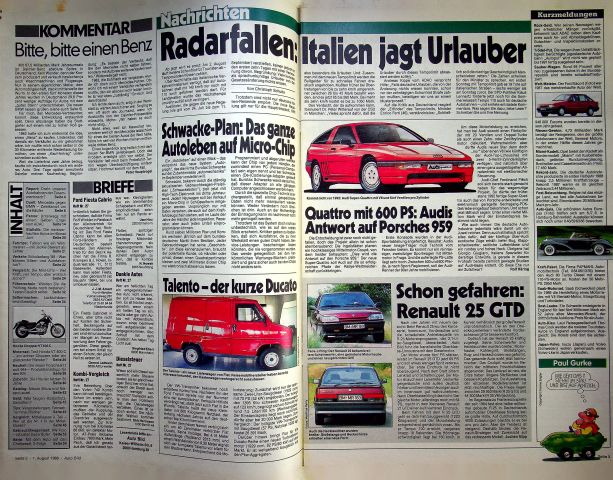Inhaltsverzeichnis Auto Bild 31/1988
