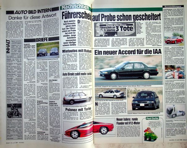 Inhaltsverzeichnis Auto Bild 31/1989